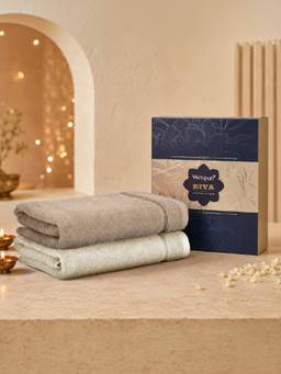Welspun - Riva Beige and Antique Solid 100% Cotton 400 Gsm Bath Towels(Set Of 2)