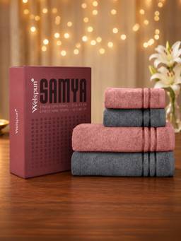 Welspun - Samya Charcoal and Rose 100% Cotton 420 GSM 2 Bath Towels and 2 Hand Towels