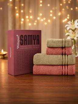 Welspun - Samya Aragon and Beige 100% Cotton 420 GSM 2 Bath Towels and 2 Hand Towels