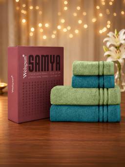 Welspun - Samya Light Green and Blue Cotton 420 GSM 2 Bath Towels and 2 Hand Towels