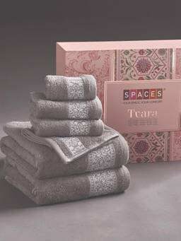 SPACES - Tvara Gray Flannel Solid 100% Cotton 400 GSM 2 Bath Towels, 2 Hand Towels and 2 Face Towels