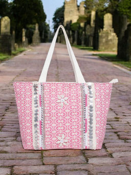Astrid - Women Pink Embellished/Sequined Tote Bag