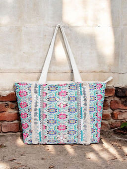 Astrid - Women Blue Embellished/Sequined Tote Bag