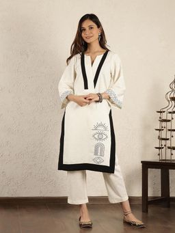 Spring Soul - Off-White Embroidered Cotton Linen Suit