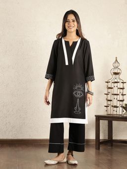 Spring Soul - Black Embroidered Cotton Suit
