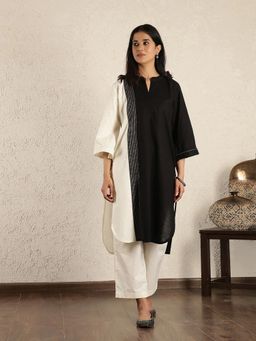 Spring Soul - Black and White Embroidered Cotton Linen Suit Set