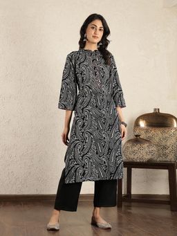 Spring Soul - Black Printed Cotton Suit