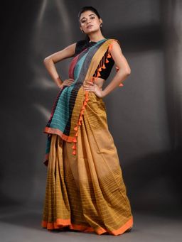 Arhi - Mustard Pure Cotton Handwoven Saree with Unstitched Blouse