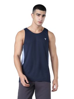 Technosport - Men Solid Slim Fit Round Neck Sports Navy Blue Tank