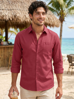 Bewakoof - Mens Red Cotton Linen Shirt