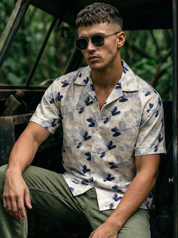Bewakoof - Men Off White and Blue All Over Printed Oversized Shirt