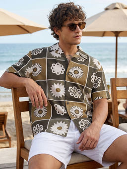 Bewakoof - Men Multi-Color and Brown All Over Printed Oversized Shirt
