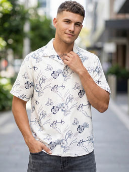 Bewakoof - Men White All Over Floral Printed Oversized Shirt