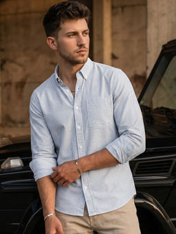 Bewakoof - Men Blue Stripes Regular Fit Shirt
