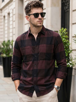 Bewakoof - Men Maroon Checks Regular Fit Shirt