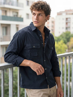 Bewakoof - Men Navy Blue Solid Relaxed Fit Shirt
