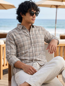 Bewakoof - Men Grey Checks Cotton Linen Shirt