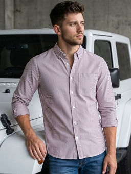 Bewakoof - Men Maroon-White Stripes Regular Fit Shirt