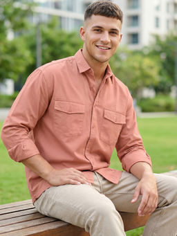 Bewakoof - Men Peach Solid Relaxed Fit Shirt