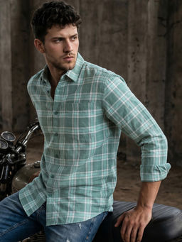 Bewakoof - Green Checks Cotton Linen Blend Shirt