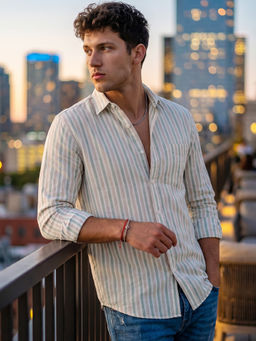 Bewakoof - Multi-Color Stripes Cotton Linen Blend Shirt