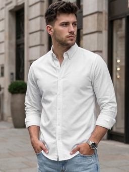 Bewakoof - White Solid Plain Pure Cotton Shirt