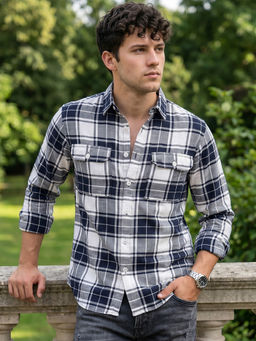 Bewakoof - Blue Checks Cotton Shirt