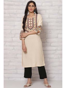 Rangriti - Cream Viscose Rayon Straight Kurta