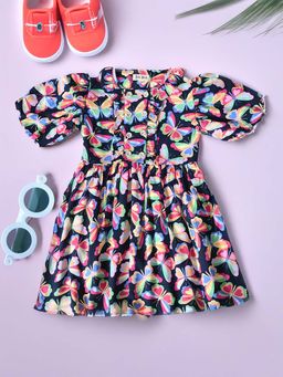 Bella Moda - Blue Cotton Printed Knee Length Dress