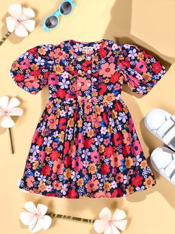 Bella Moda - Pink Cotton Printed Knee Length Dress