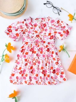 Bella Moda - Red Cotton Printed Knee Length Dress