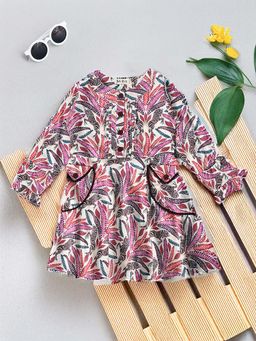 Bella Moda - Pink Cotton Printed Knee Length Dress