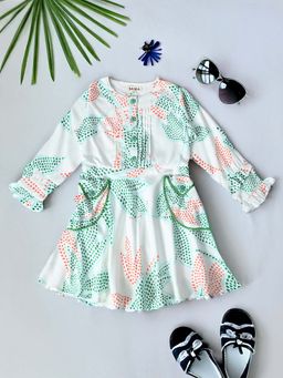 Bella Moda - White Cotton Printed Knee Length Dress