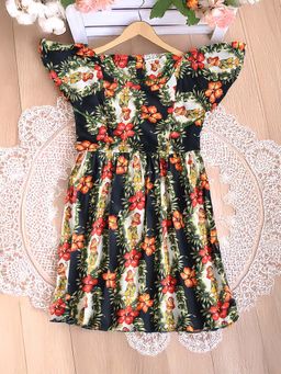 Bella Moda - Black Cotton Printed Knee Length Dress