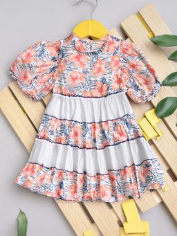 Bella Moda - Orange Cotton Printed Knee Length Dress