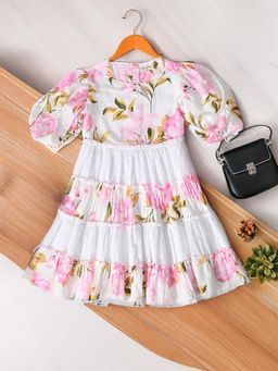 Bella Moda - Pink Cotton Printed Knee Length Dress