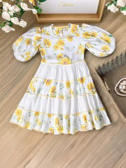 Bella Moda - Yellow Cotton Printed Knee Length Dress