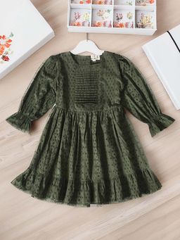 Bella Moda - Green Cotton Solid Knee Length Dress