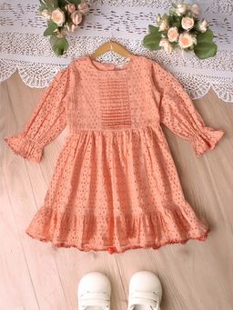 Bella Moda - Peach Cotton Solid Knee Length Dress