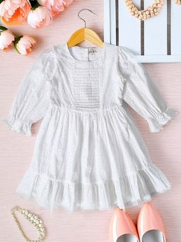 Bella Moda - White Cotton Solid Knee Length Dress