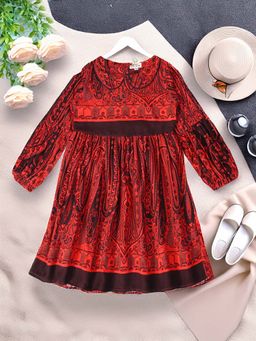 Bella Moda - Red Cotton Printed Knee Length Dress