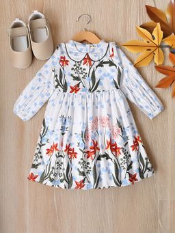 Bella Moda - White Cotton Printed Knee Length Dress