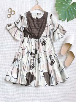 Bella Moda - Brown Cotton Printed Knee Length Dress with Belt (Set of 2)