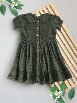 Bella Moda - Green Cotton Solid Knee Length Dress