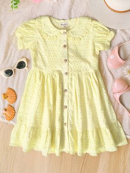 Bella Moda - Yellow Cotton Solid Knee Length Dress