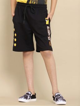 Kidsville - Black Cotton Graphic Shorts