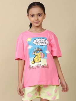 Kidsville - Pink Cotton Graphic T-Shirt