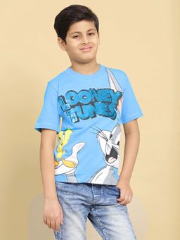 Kidsville - Blue Cotton Graphic T-Shirt
