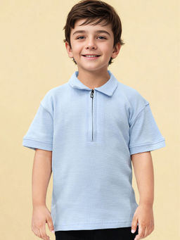 Toonyport - Blue Cotton Textured Polo T-Shirt