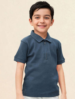 Toonyport - Blue Cotton Textured Polo T-Shirt